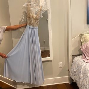 Prom dress, light blue on the bottom, rhinestones and sheer at the top